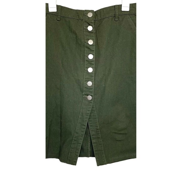 Forever 21 Womens Skirt Sz Large Knee length Green Olive Button down Raw Hemmed - Picture 4 of 12